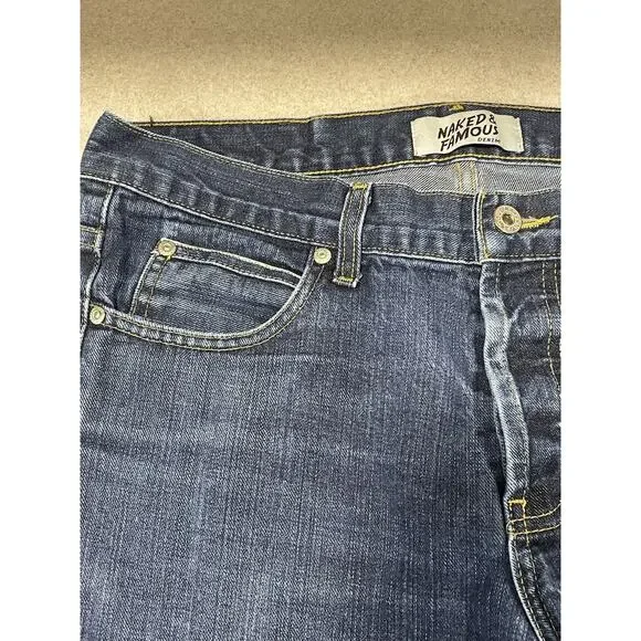Naked & Famous Jeans Men’s Size 34x32 Blue Selvedge Denim Slim Straight - Picture 7 of 12